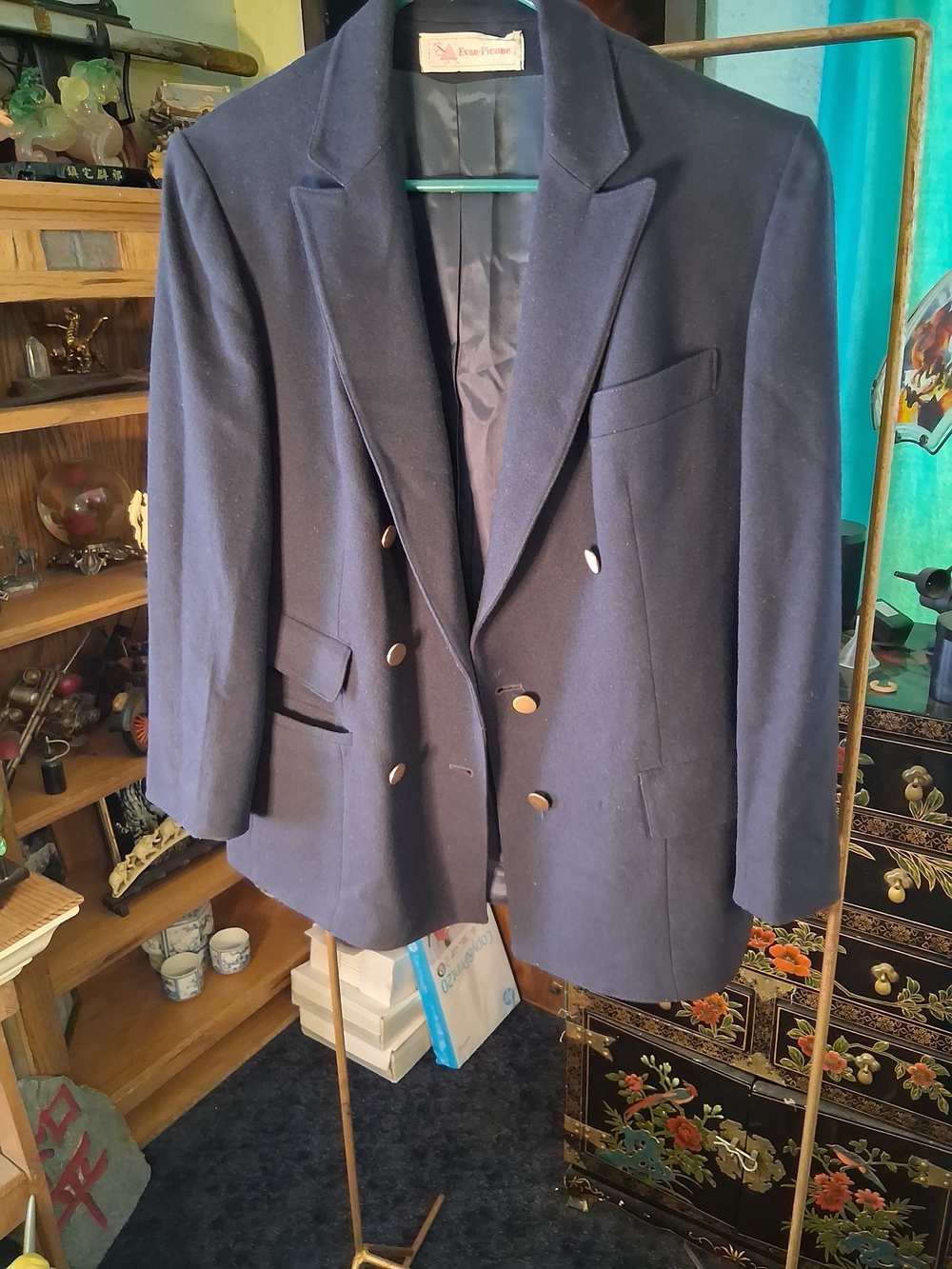 Evan Picone Navy Double-Breasted Blazer with Gold Buttons
